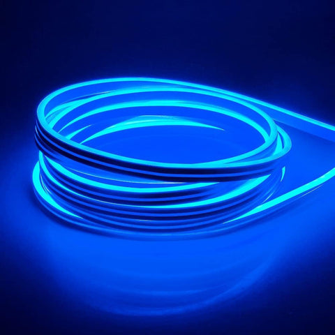 5V 12V 24V Led Neon Strip Light 6mm Narrow Rope Flex Tape Silicon Tube Bar Waterproof DIY Sign Blue + Adapter 12V 2A
