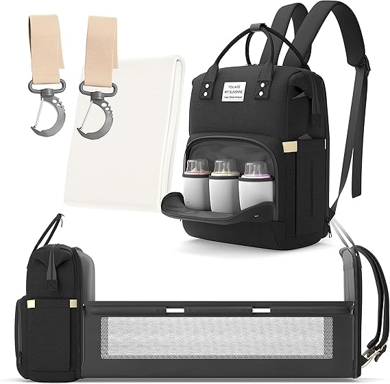 3 in 1 Multifunctional Diaper Bag with Changing Station, Diaper Bag Backpack and Baby Bed for Travel, Multicolor