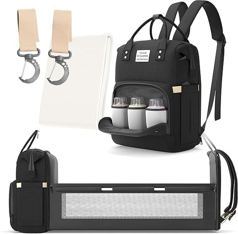 3 in 1 Multifunctional Diaper Bag with Changing Station, Diaper Bag Backpack and Baby Bed for Travel, Multicolor
