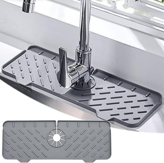 A Style Silicone Faucet Handle Drip Catcher Tray - Kitchen Sink Faucet Splash Guard - Gray