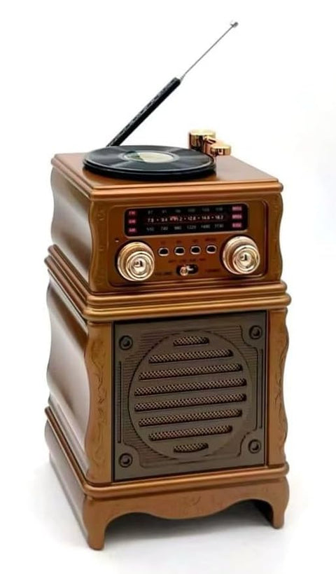 MD-1319BT Wireless Bluetooth Retro Radio, Vintage Stereo Speaker with FM/AM/SW, Rechargeable Battery, TF/USB Function, Decorative Vinyl Disc