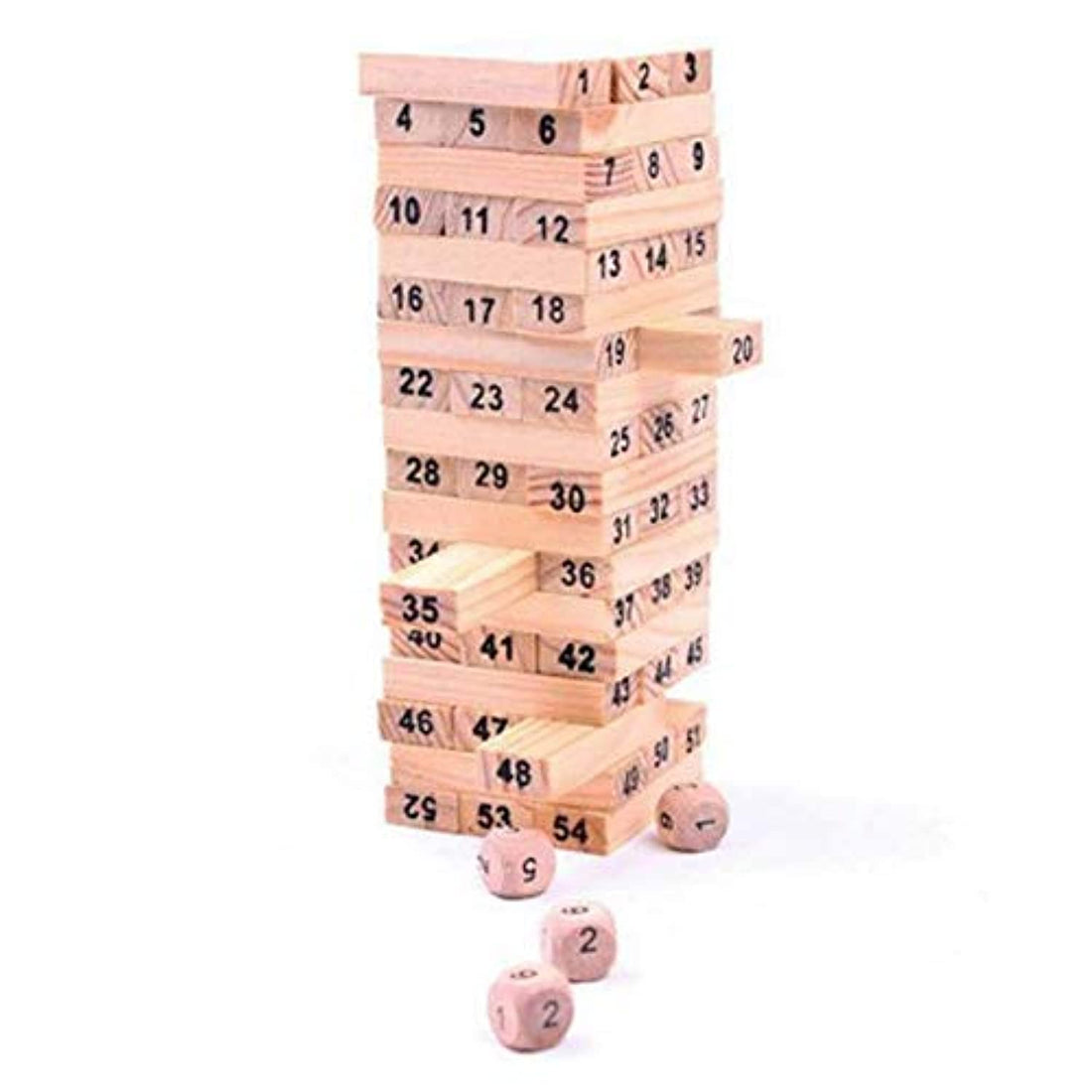 Children's Wooden Building Blocks Toy (54 Pieces Stacker / 4 Pieces Dice)