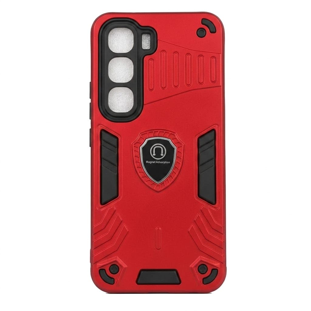 Shockproof Rugged Tactical Case Scratch Resistant Tough Plastic Shell Full Protection Cover Compatible With Infinix Hot 60 Pro Plus (Red)