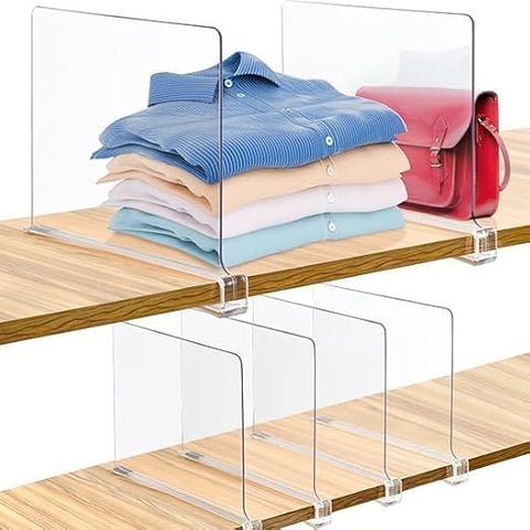 Clear Acrylic Shelf Dividers, 6 Pack Closet Organizer for T Shirts, Jackets, Books, Handbags, Purse Storage