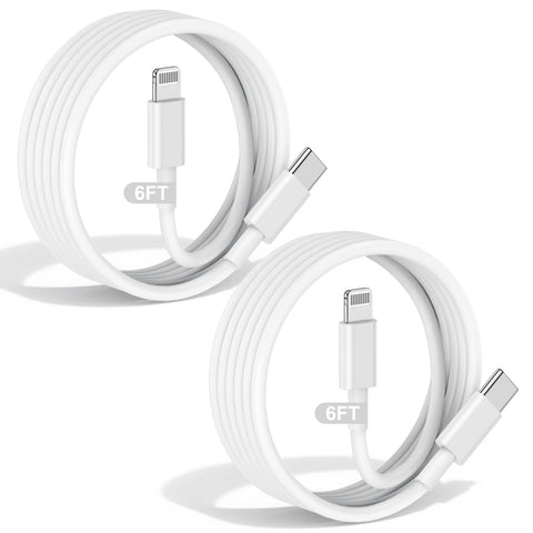 [Apple MFi Certified Charger] USB C to Lightning Cable 6ft (2 Pack), Long USBC Fast Charging Cord 6 Feet for iPhone 14 13 12 11 X XR XS SE 8 7 6 (Plus, Pro, Pro Max, Mini), 6 ft Phone Cable