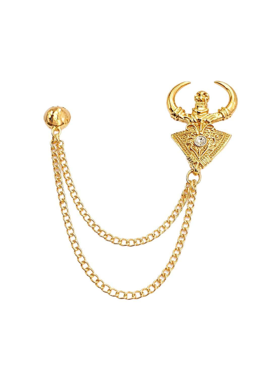 Vintage Double Axe Brooch Pin with Chain – Royal Style Lapel Pin for Suits, Jackets & Coats – Unisex Fashion Jewelry بروش فأس مزدوج كلاسيك بسلسلة متدلية – دبوس أنيق للبدل والجاكيت – اكسسوار رجالي وحري