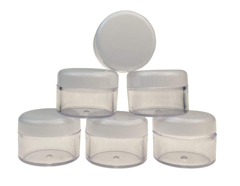 50PCS Transparent Empty Round Plastic Lotion Bottle Refillable Container Storage Tank Vial Jars Sample Packing Canister For Storing Facial Cream Loose Powder Eye Shadows Lip Balm Blush (20g/0.7oz)