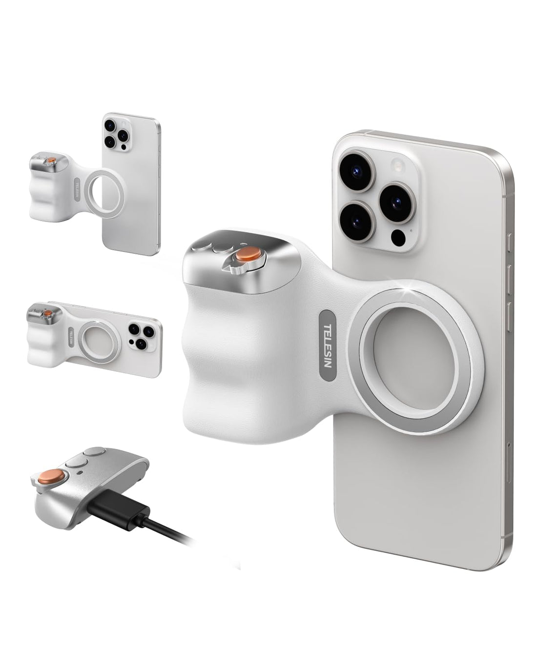 TELESIN Upgraded Magnetic Phone Camera DSLR Style Shutter Grip for iPhone & Android with Anti-Drop Detachable Wireless Shutter Button - 1/4" Screw - FunShot Comfort Ergonomic Camera Grip Handle Holder