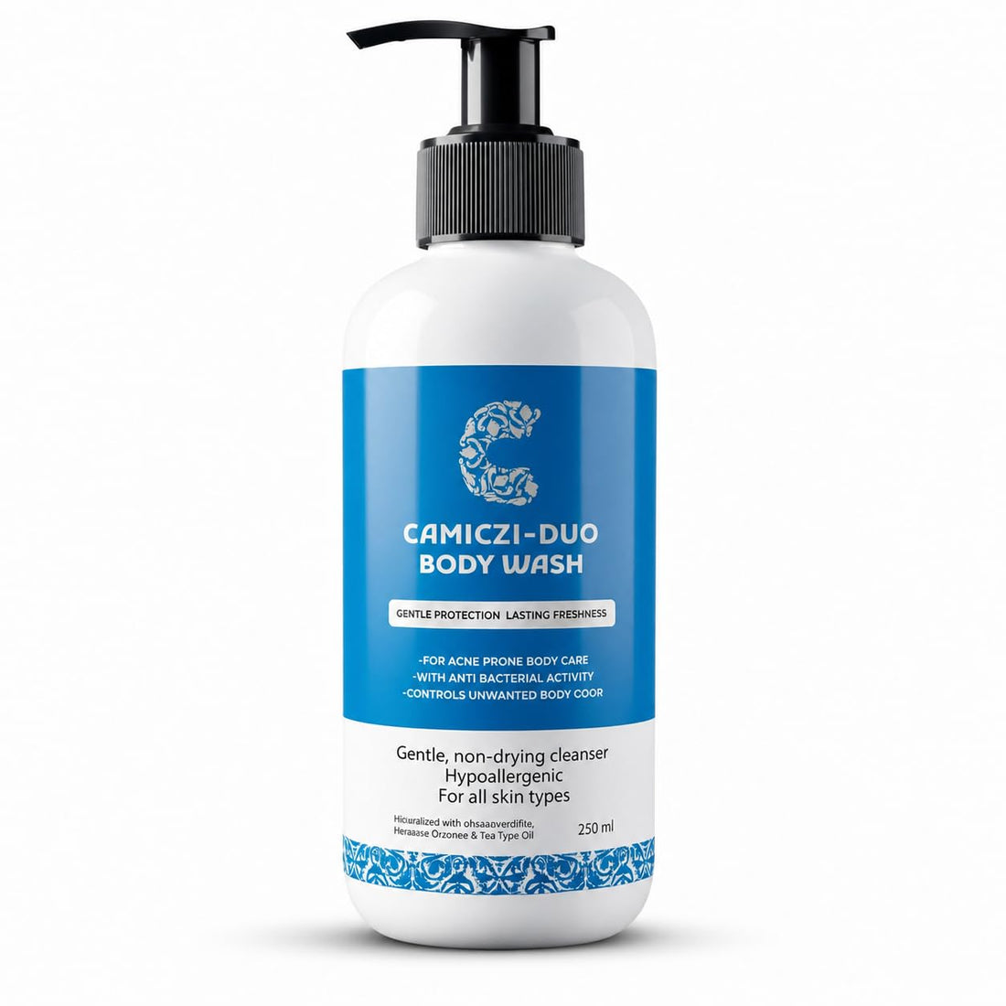 Camiczi-Duo Antibacterial Shower Gel 250ml – Antifungal Cleanser for Odor & Breakouts – Deep Clean Without Drying – With Chlorhexidine, Tea Tree Oil & Salicylic Acid