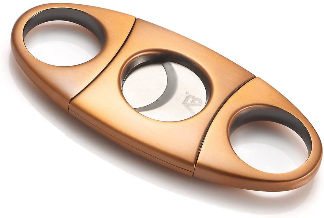 ALASKA BEAR - Antique Bronze Cigar Cutter Stainless Steel Guillotine Double Cut Blade in Black Gift Pouch