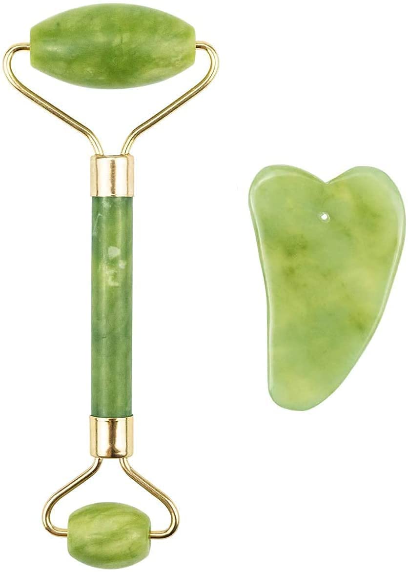 Vintageware Natural Jade Stone Face Roller With Gua Sha Face Massager Massager (Green)