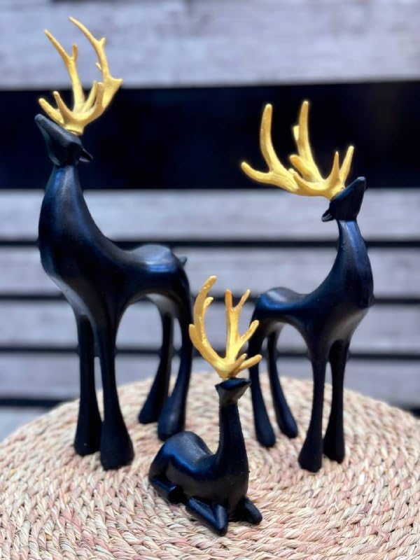 Ankh-Home-Supplies A trio of sculptural deer,perfect for adding a touch of minimalist (Black)