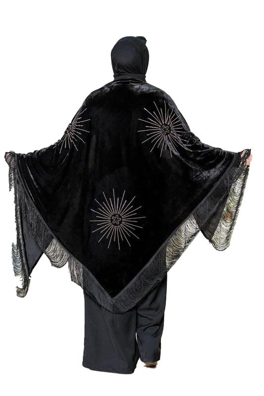 Shawl Velvet Black Astras Golden Distributed Embroidery in the Shape of Exploding Stars or Sunburst(Sunburst/Starburst) in Different Sizes. GAMAL SONS FOR ABAYA GS-1705-34221-Parent