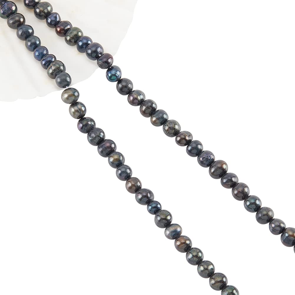 NBEADS 2 Strands About 112 Pcs Natural Cultured Freshwater Pearl Beads, 7~8mm Black Dyed Potato Freshwater Pearl Loose Cultured Pearl Charms Beads for Beading Earring Bracelet Jewelry Making