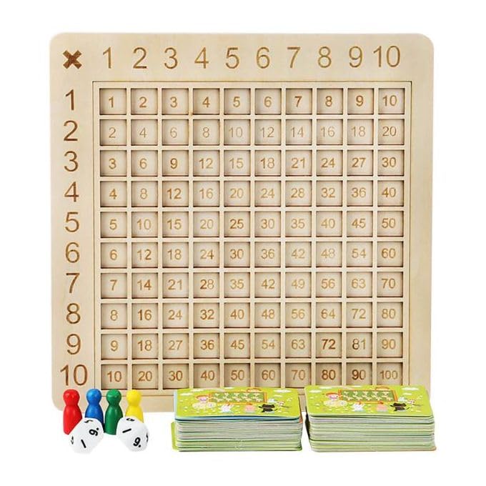 Wooden Multiplication Board Game - Educational Math Game with Numbers 1 to 100, Colorful Training Grid.