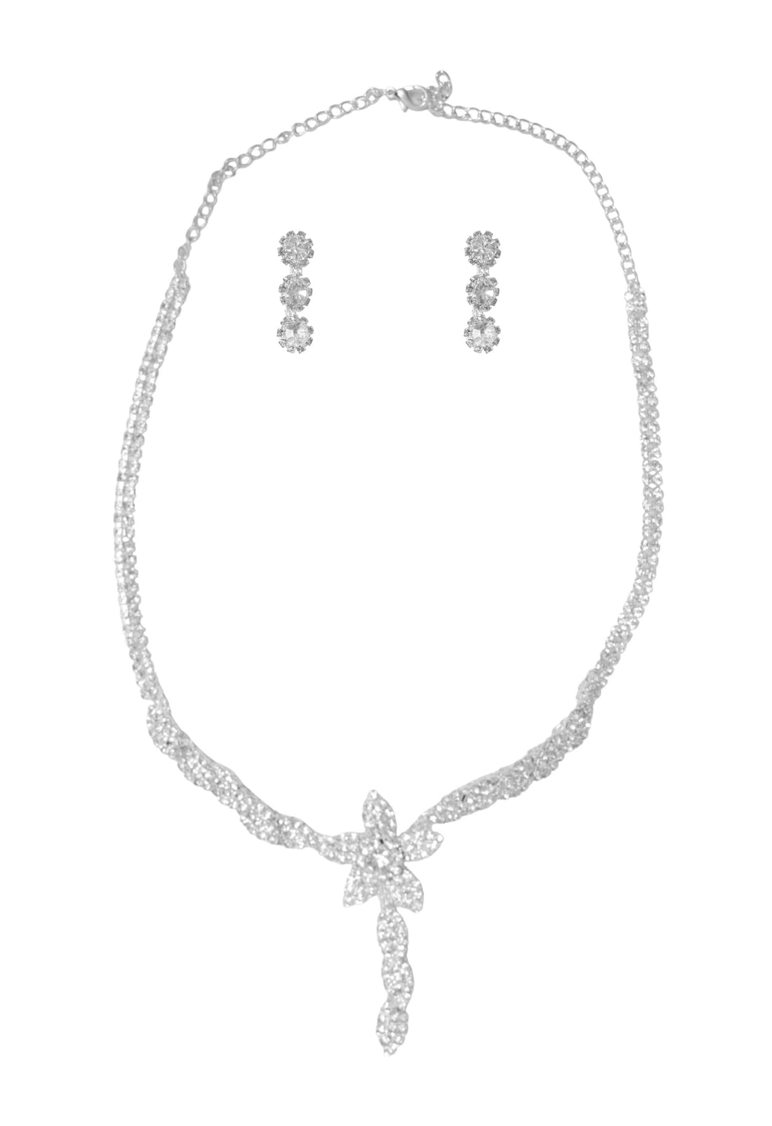 Daphne Stainless Steel Jewelry Set Necklace & Earring With Flower Design For Girls - Silver