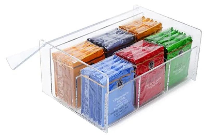 Tea Bag Organizer,Stackable Tea Bag Storage with Lid,Coffee and Tea Organizer for Kitchen Pantry Cabinets and Countertops, Holder for Tea Bags,Coffee,Sugar Packets,Condiments,Small Packets + Sticker