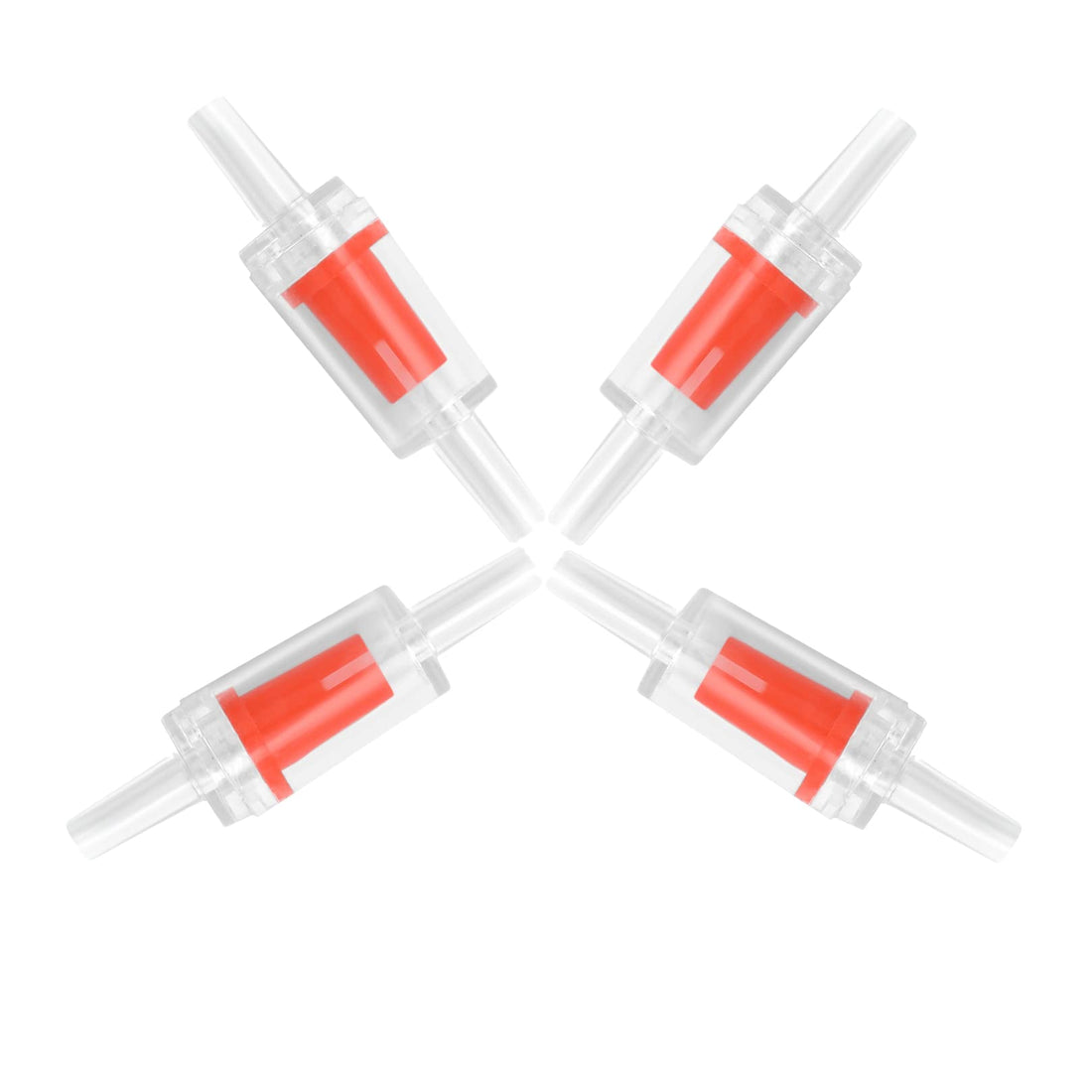 Rowwait 4pcs Aquarium Check Valves for Common Air Pumps,Aquarium Air Pump Check Valves Red Clear Plastic One Way Non-Return Check Valve Aquarium Air Pump Accessories for Airline Tubing Fish Tank,4mm