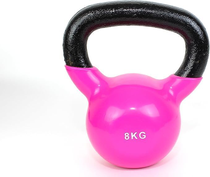 Fitness Vinyl Coated Kettlebell, From Cast iron for Full Body Workout and Strength Training, for Weightlifting, & Core Training - Pink - 8KG0098