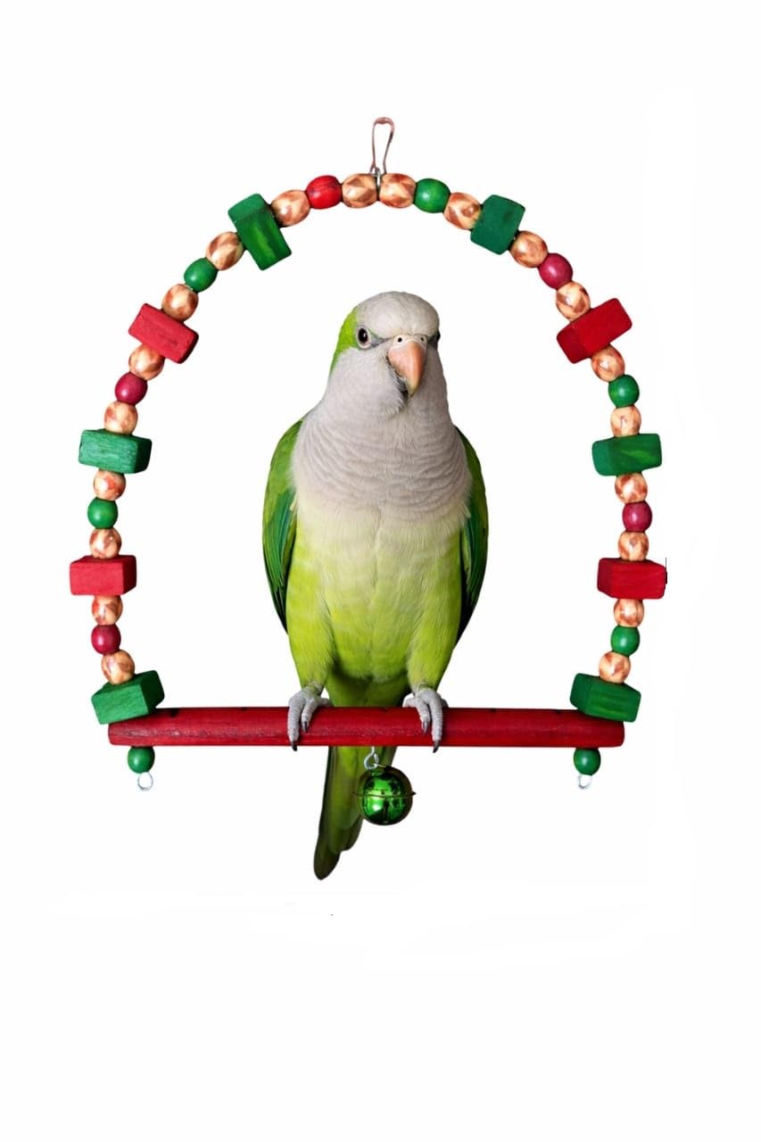 Bird Swing Toy Parrot Swing Chewing Toys, Natural Wooden Parrots Swing Stand Toys for African Greys, Amazons,Macaw, Umbrella Cockatoo Large & Large Size Bird Cage Accessories 30 cm W, HI 40 CM