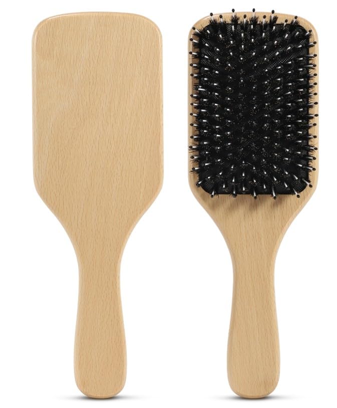 Premium Hair Brush, All-Purpose Hair Brush Made of Sustainable Bamboo Wood - Paddle Brush for All Hair Types- Detangling Anti Static Hairbrush(1 Piece -WOOD)-squaer shape