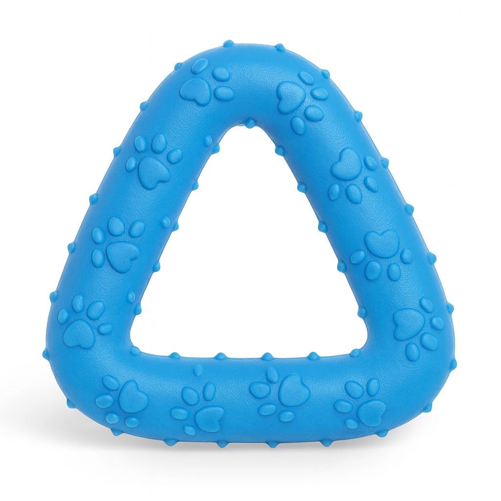 Triangle Chew Toy for Dogs, Rubber Ring with Paw Print Texture, Interactive Pet Toy (Blue)