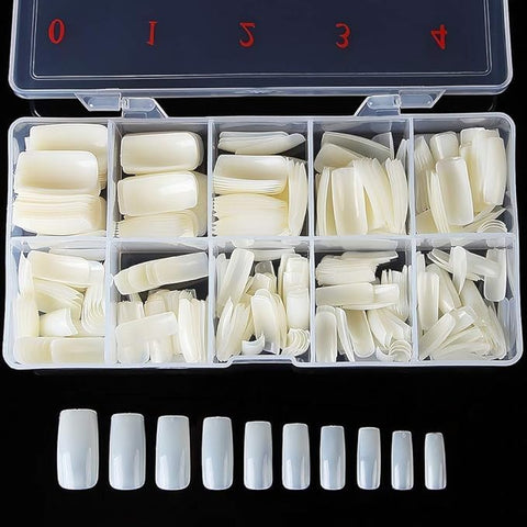 Square Nails Full Cover Artificial Acrylic Nails with Box DIY Nail Tips Multiple Sizes