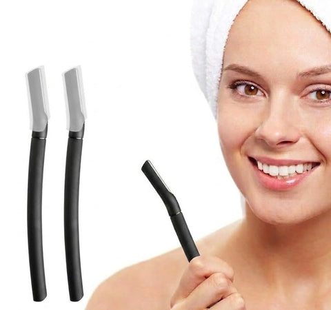 2pcs eyebrow trimmers with sliding cover, Ergonomic Eyebrow Shaper and Facial Razor, for Peach Fuzz, Exfoliating Face Razor, Gentle Skin Exfoliation Blade-BLACK DESIGN
