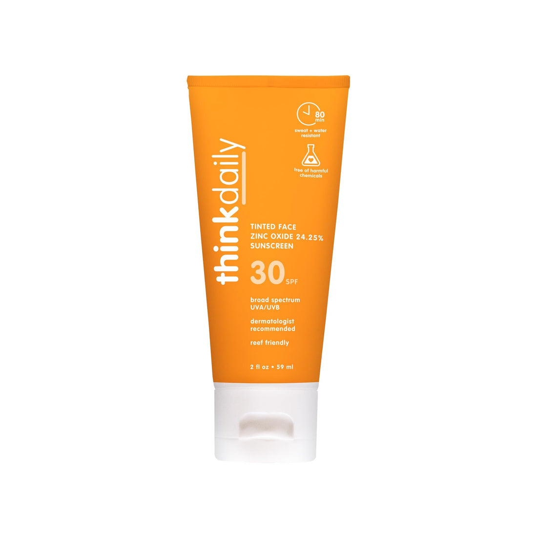 Thinkdaily Tinted Sunscreen for Face, SPF 30, 24.25% Zinc Oxide, 2 Oz, Safe, Natural, Water Resistant Reef Safe Sunscreen, All Skin Tones, Broad Spectrum UVA/UVB Sun Screen for Sun Protection