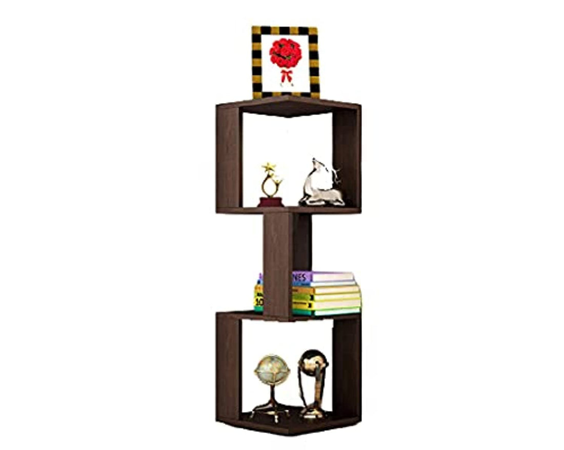Redwud Xang Engineered Wood Corner Shelf/Wooden Shelf Organizer/Floor Standing Wooden Racks/Corner Shelf for Living Room, Bedroom (Wenge) D.I.Y