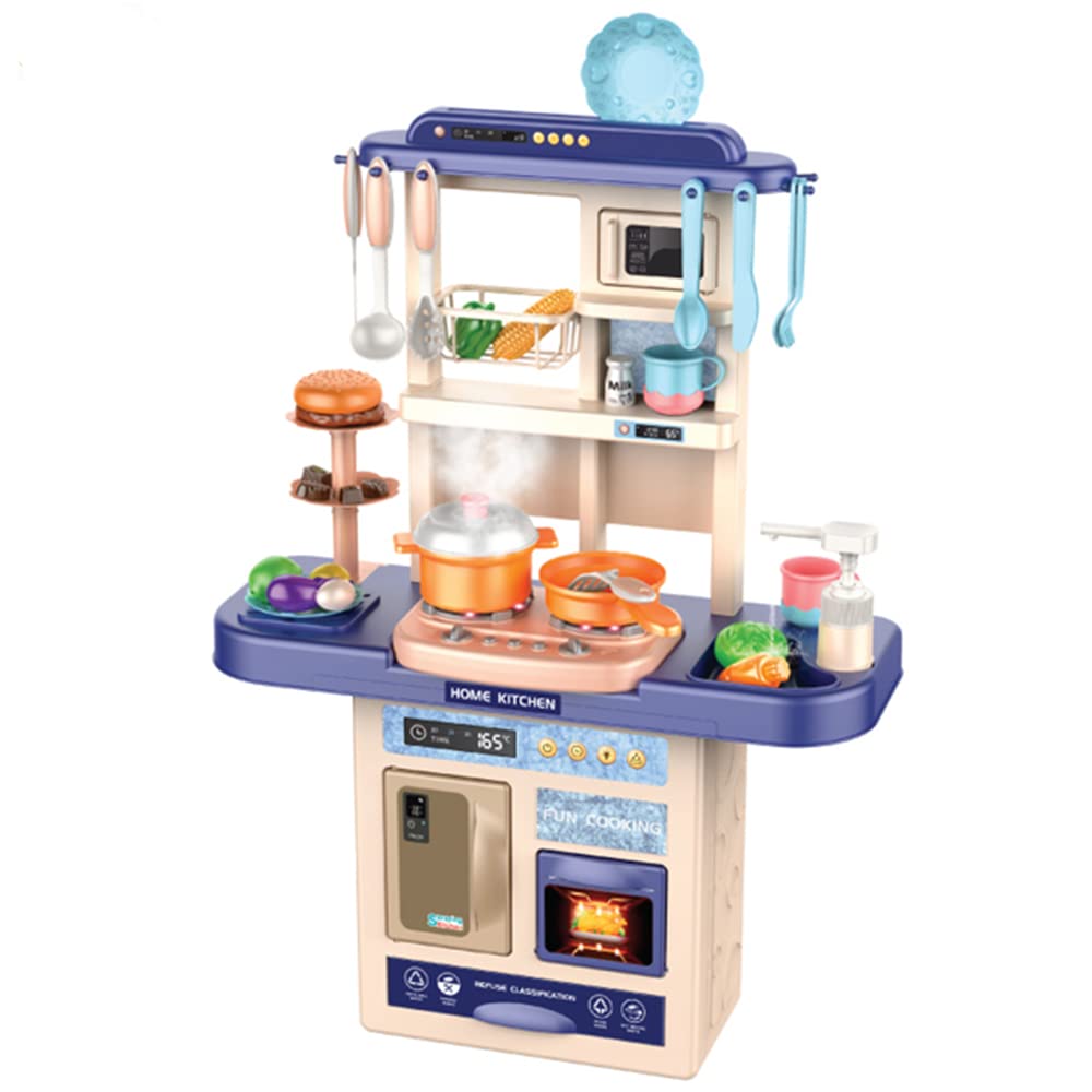 Generic Big Girls Kitchen Toy with Faucet Water Steam Light Music for Kids, Blue, 75cm