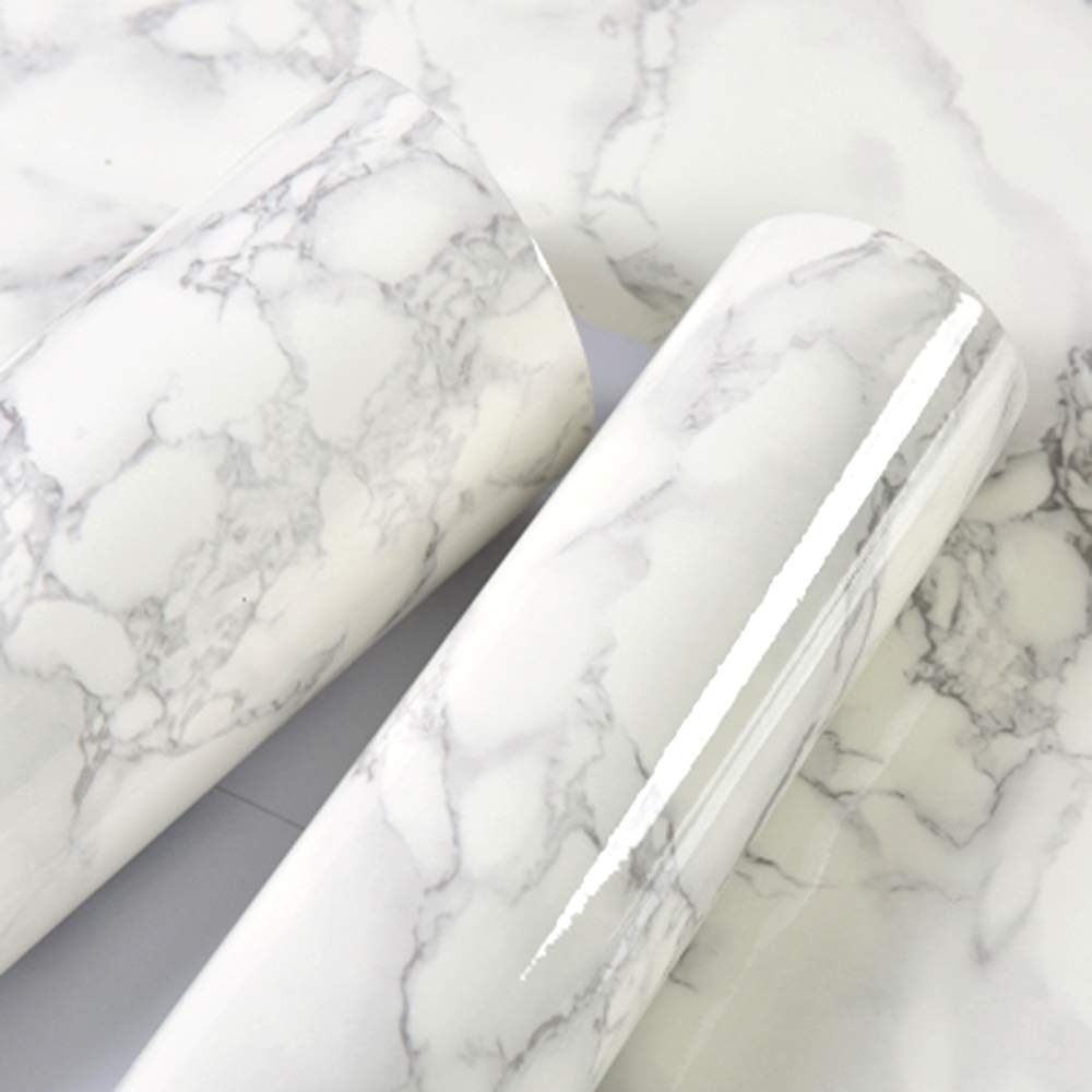 Decdeal 0.5m Marble Pattern Water-resistant Moistureproof Removable Self Adhesive Wallpaper Peel & Stick PVC Wall Stickers for Living Room Bathroom Kitchen Countertop 1#
