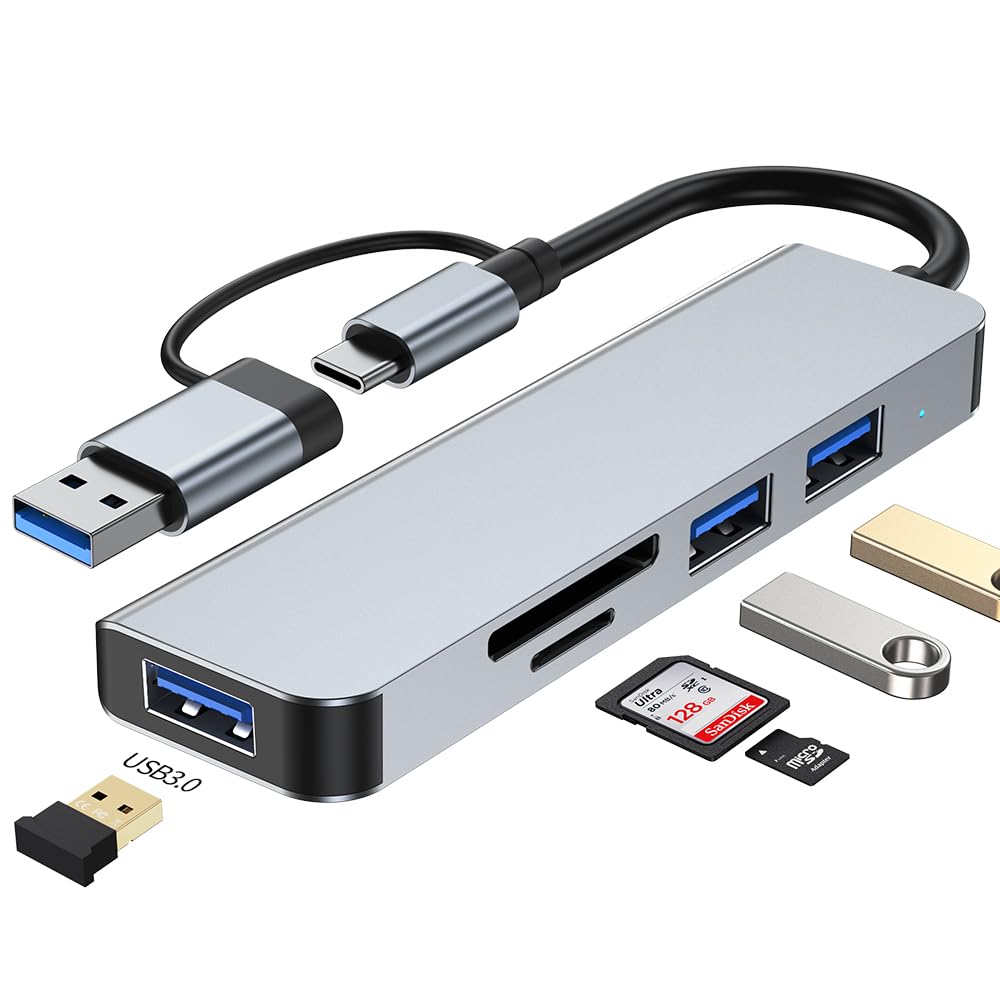5-in-1 USB C Hub Aluminum with 1 SD Memory Port, 1 microSD Card Reader,1 USB 3.0, 2 USB 2.0 Port, USB Hub Compatible for MacBook,Laptop,Computer,iMac,iPad and More