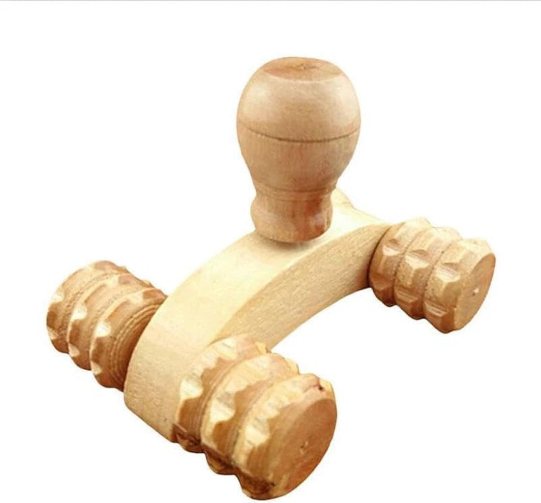 Natural Wood Massage Tool with Rotatable Rings for Relaxation and Pain Relief