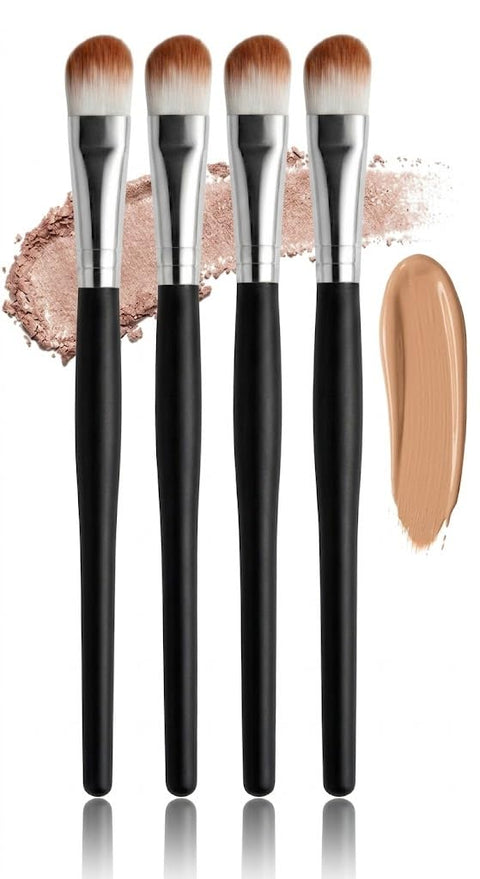 4Pc Concealer Brush for Under Eye Face Sun Spots Acne Blemishes Professional Makeup Brush for Liquid Cream Concealing Contouring Setting and Blending- black COLOR