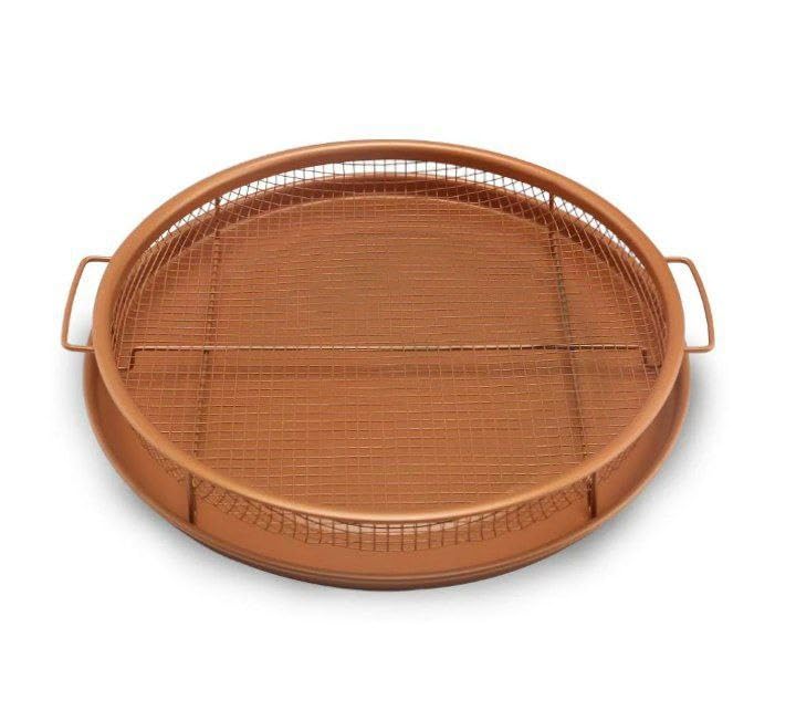 Air Fryer Tray With Rack For Oven Use – Crispy Roasting Pan Round Oil Draining Baking Tray For Fries Chicken Nuggets Nonstick Cookware Serving Plate Healthy Cooking