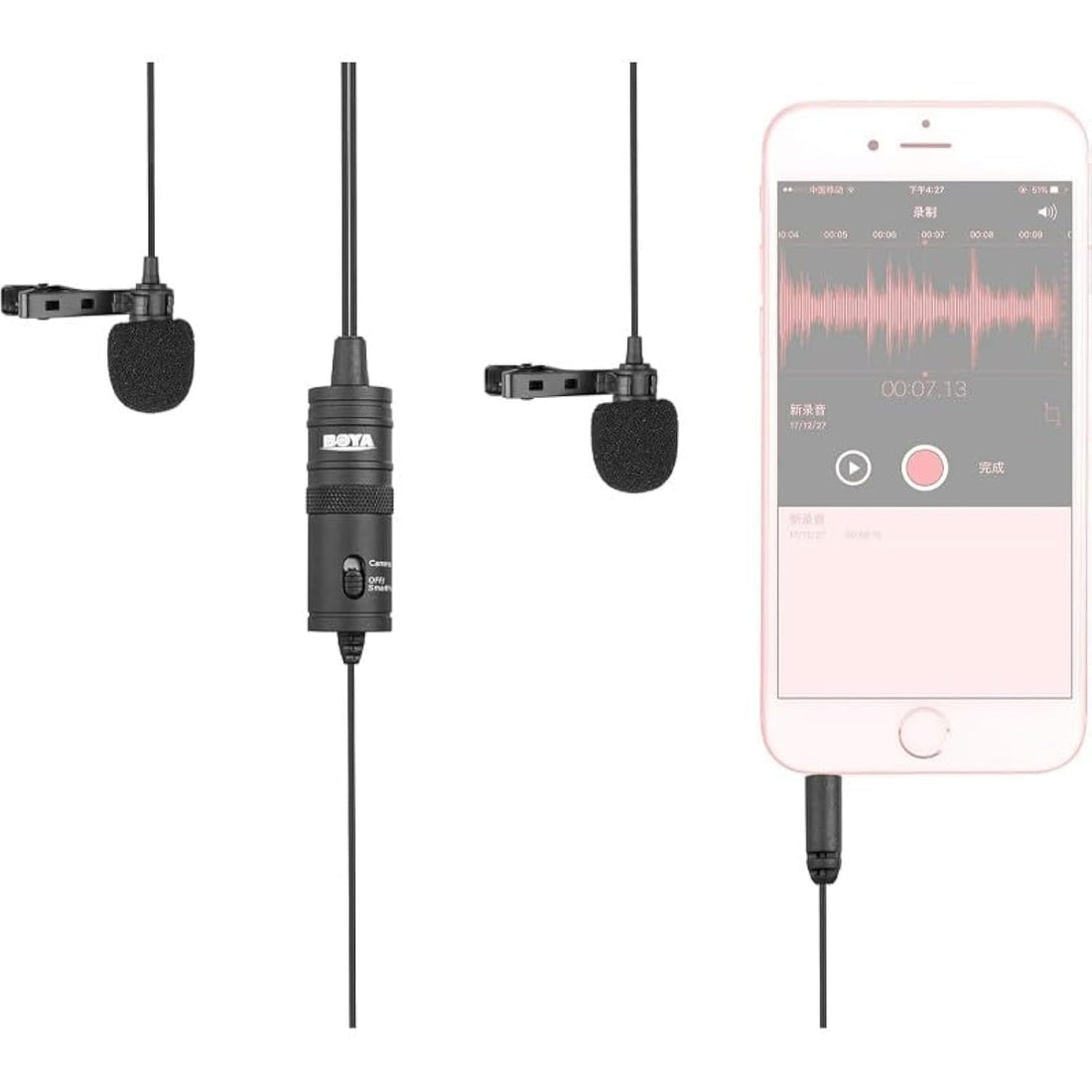 Boya BY-M1DM 2x1 Dual Omnidirectional Microphone – High-Quality Clear Sound, Practical for Multi-Devices – Black