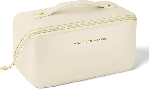 Monument Travel Makeup Bag,Large Capacity Cosmetic Bags for Women Waterproof PU Material with Handle and Divider Makeup Bag (Biege)