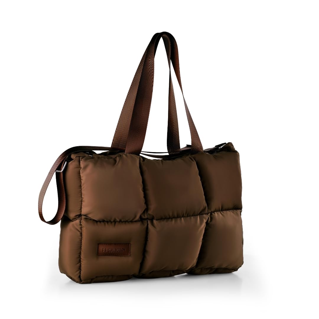 BS Collection Women's Waterproof Soft Quilted Shoulder and Hand Bag, Brown