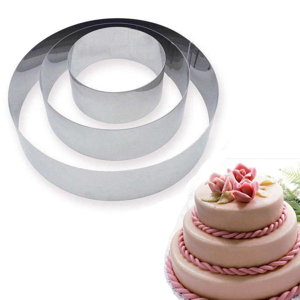 3Pcs Round Cookie Cutter Set Stainless Steel Circle Molds Cake Rings Pastry Heavy Duty Ring Mold for Dough Donut Scone -4/6/8''