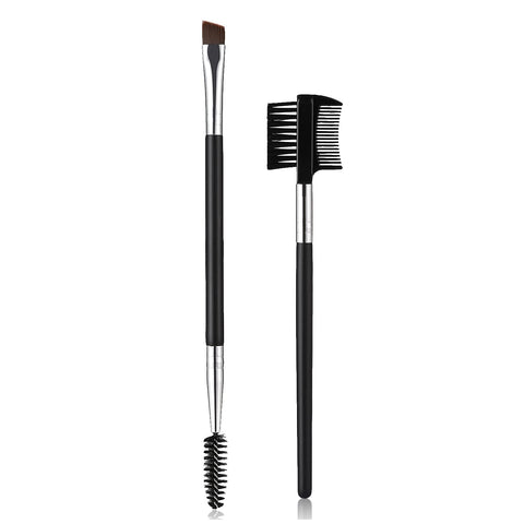 2 PCS Dou Eyebrow Brush and Eyelash Comb, Professional Angled Spoolie Eyebrow Brush Double Sided Eyelash Comb