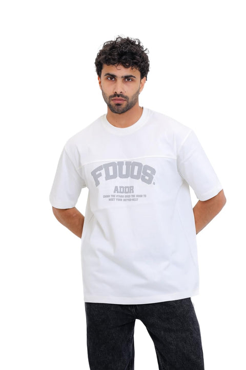 "FDUOS" Printed Short Sleeves White T-Shirt