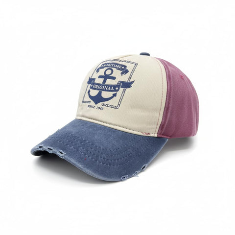 Vintage Maritime Baseball Cap – Anchor Design, Washed Denim Look, Adjustable Strap, Cotton Blend 6 Panel Casual Hat for Men & Women, Tricolor Style – Dida Stores