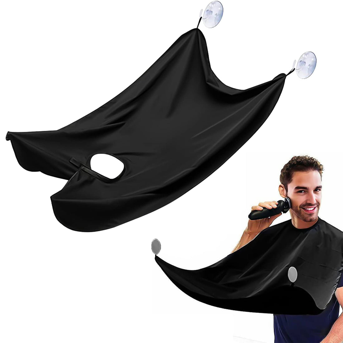 MagiSel Beard Apron, Shaving Cape with 2 Suction Cups, Waterproof Non-Stick Hair Catcher Care Cloth, Beard Trimming Catcher Cape, Men's Grooming Accessory, Black