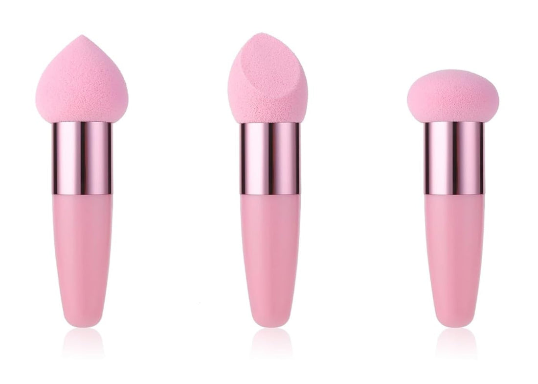3Pcs Makeup Sponge Holder Powders Puff Beauty Blender Blending Applicator Foundation Brushes(Pink)
