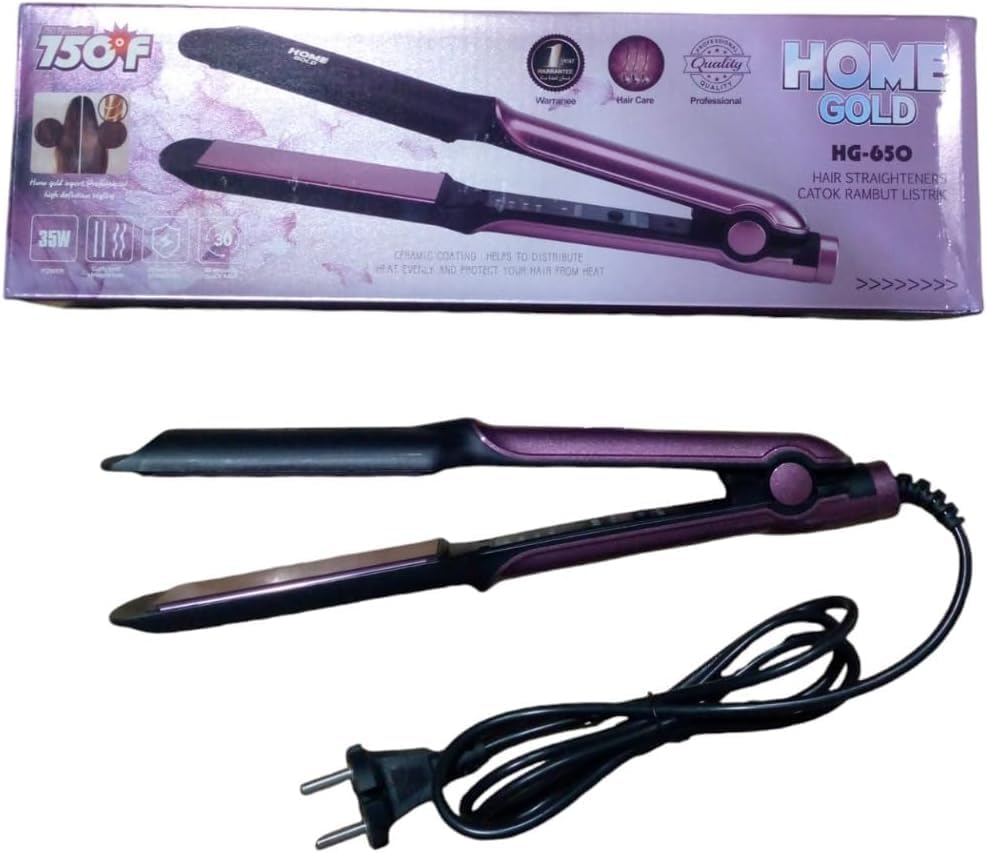 Home Gold HG-650 Salon Quality Hair Straightener, 900°F, 30 Seconds Fast Heat Up and 360 Swivel Cord, 35W, Black and Purple
