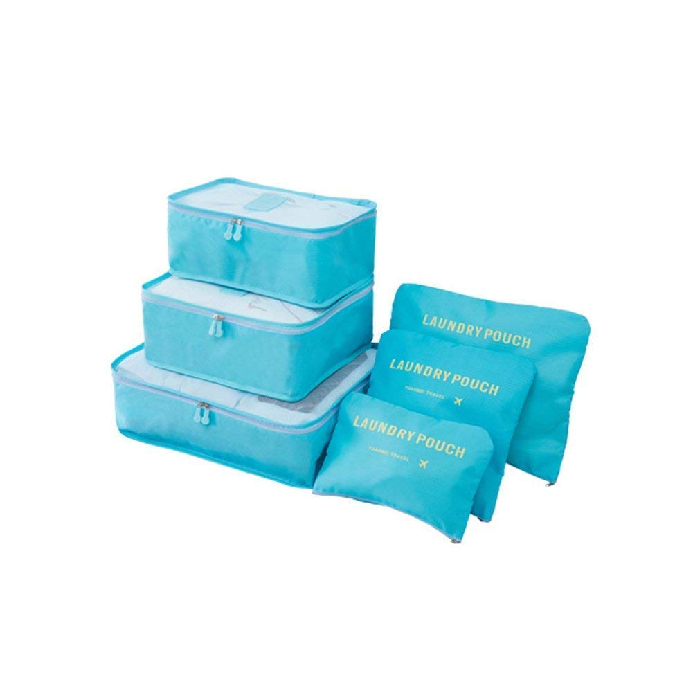 6 Set Waterproof Packing Cubes, Backpack Storage Bags, Travel Luggage Clothes Compression Organizer (Blue)