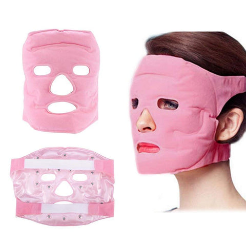 Tourmaline Magnetic Gel Massage Mask Face Mask Ice Beads Therapy Slimming Face Professional Stone Breathable Soft Washable (Pink)