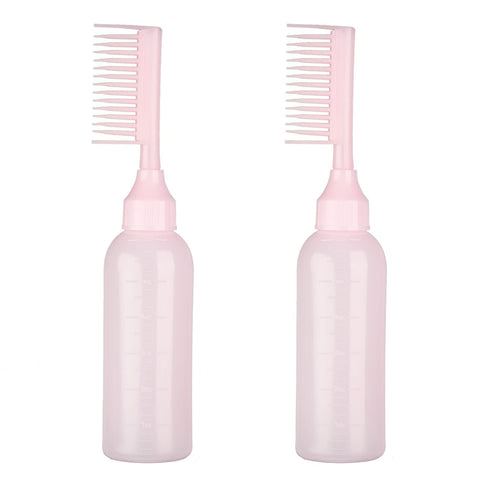 2 Pack Root Comb Applicator Bottle Hair Dye Dispensing Bottle with Scale for Home Salon (Pink)