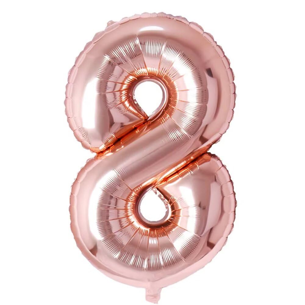 32 Inch Balloon Numbers 8 Rose Gold Balloon 8th Birthday Foil Balloon, 0-90 Foil Balloon 8 Party Decoration